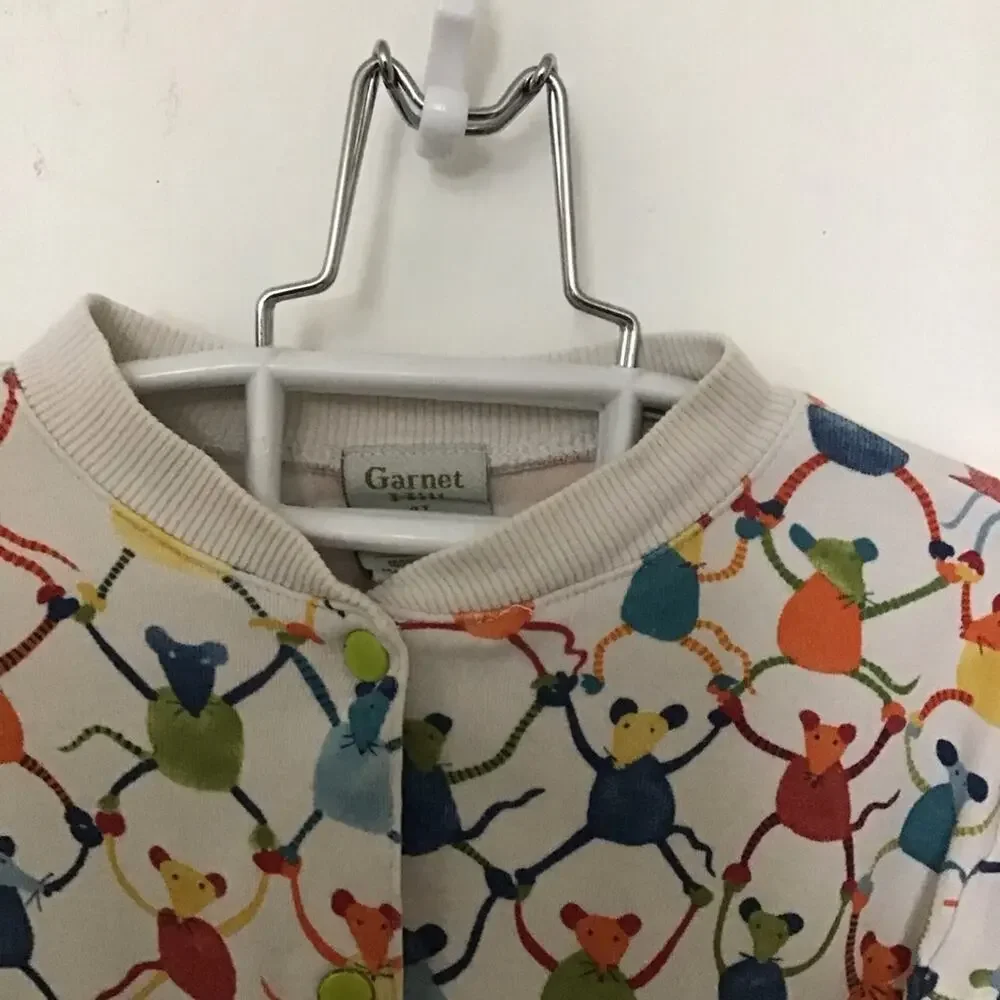 Garnet Hill 100% Cotton Adorable Mouse Full Snap Pajamas 4T